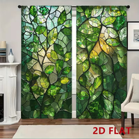 2PC Stained Glass Leaf Curtains Green Nature Print Light Filtering Drapes Art Deco Home Decor for Bedroom Living Room