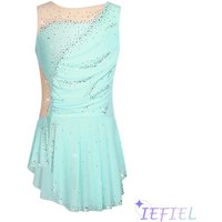 Kids Rhythmic Figure Skating Ballet Lyrical Dance Leotards Dress Sleeveless Ruched Rhinestone Dress Stage Ballroom Dance Costume