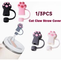 1/3Pcs Cartoon Cute Cat Claw Straw Cover Glass Beverage Dustproof Straw Cover Kitchen Beverage Straw Accessories