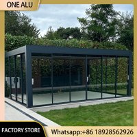 Luxury Aluminum Louvered Gazebo with Glass Enclosure LED Lights Waterproof for Garden Patio