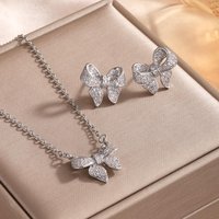 ZAKOL Luxury Full Shiny CZ Bow Earring Necklaces for Women Clear AAA Cubic Zirconia Engagement Wedding Party Jewelry Set