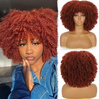 14 Inch Orange Afro Kinky Curly Wig with Bangs Synthetic Short Fluffy Wig for Black Women Shake and Go Daily Party Use