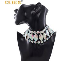 CUIER 5.5cm Luxury Twinkling Glass Gemstones Choker Bangle for Women Men Necklace Jewelry Bracelet Set for Wedding Party