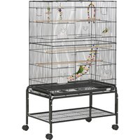 Large Bird Cage Budgie Cage with Stand,Toys,Wheels,Accessories,Storage Shelf for Canaries,Finches,Lovebirds,Parakeets-Black