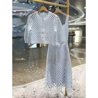 M Home Nan You High End Women's Spring 2026 Lantern Sleeve Knitted Cardigan Coat Strap Dress Set Fashionable Commute Style