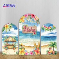 Aloha Hawaiian Birthday Arch Backdrop Cover Summer Tropical Beach Sea Tiki Bar Floral Palm Leaves Cake Baby Shower Party Decor