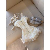 Summer Pure Desire Spicy Girl Lace Wrap Chest High Waist Short Cake Skirt Two-Piece Set Sexy Fashionable Casual Wear for Women