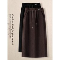 Thickened Fleece A-Line Skirt High Waist Mid-Length Women's Autumn Winter Slimming Skirts Commute Style Casual Wear