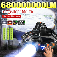 680000000LM Ultra Powerful LED Headlamp Super Bright Rechargeable Head Flashlight Long Shot 6000m Headlight Fishing Hunting