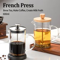 OANKR 600ML French Press Coffee Maker Stainless Steel High Borosilicate Glass Heat-Resistant Coffee Brewer Coffee Pot Household
