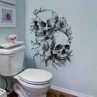 One Sheet of Halloween Scary Black and White Skull Flower Wall Stickers Home Beautification Decorative Stickers Bedroom Living