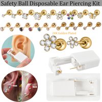 Easy To Use 24K Gold Plated Different Crystal Safe Ball Ear Piercing Gun Kit Disposable Disinfect Earring Piercer Machine Studs
