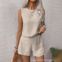 Summer Shorts Women Sets Sleeveless Top High Waist Short Pants Two Piece Set Beige Bermuda Shorts Light Green Capri Pants