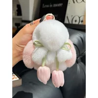 Cute Real Rex Rabbit Fur Keychain Mini Bunny Pendant Women Bag Charm Car Key Ring Ornaments Girl Plush Toy Trinkets Classic Gift