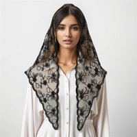 Fashion Church Shawl Lace Veil Polyester Scarf Bandana Church Prayer Wedding Mantilla Chapel White Embroidered Hijab Women Scarf