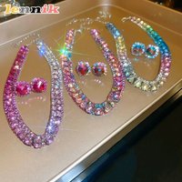 LENNIK Color Diamond Earrings Necklace Women's Two-piece Set Light Luxury Fashion Clavicle Chain Premium Versatile Jewelry