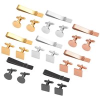 Men Cufflinks Tie Clip Set Stainless Steel 15mm Round and Square Blank Cufflinks With Tie Clip Set Men's Gift for Husband