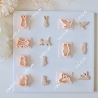 7pcs/set Cat Rabbit Pattern Polymer Clay Earring Cutters, Polar Bear Pigeon Design Pottery Clay Cutters Molds for Jewelry Making