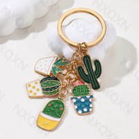 Cartoon Cactus Potted Plant Enamel Keychain Love Natural Creature Key Ring Good Gift For Women Men Teacher Handmade Jewelry