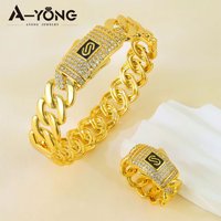 Arabic Fashion Zirconia Jewelry Set 24k Gold Plated Nigeria Bridal Wedding Punk Bracelet Rings Dubai Women Hip Hop Jewelrys