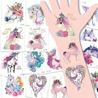 15 Sheets Cartoon Unicorn Tattoo Sticker for Arm Hands Body Cute Temporary Fake Tatoo Makeup Party Decorations