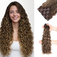 Balayage Blonde Water Wave Clip In Human Hair Extensions 120g Natutal Curly Human Hair Clip In Extensions Double Weft 7pcs/set