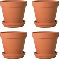 4pcs Terracotta Pots 4 Inch (4 Pack), Clay Pots for Plants with Drainage Hole and Saucer, Flower Pot with Tray, Large Terracotta