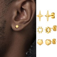 Gold Color Stud Earrings for Men Boys,Anti Allergy Stainless Steel Small Earrings,Hip Hop Simple Jewelry Gifts