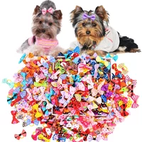 100PCS Puppy Bow Handmade Movable Pet Dog Grooming Hair Accessories Dog Bows With Rubber Band For Small Dog and Cat Pet Products