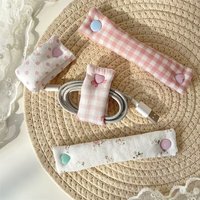 Cute Heart-Shaped Fabric Cable Organizer—Colorful and Fresh Plaid Design, Portable Storage Solution, Suitable for Travel, for USB Data Cables and Earphone Cords