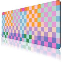 Pastel Checkerboard Desk Mat, Kawaii Aesthetic Large Gaming Mouse Pad, Stitched Edge Keyboard Pad for Girl Home Office Decor