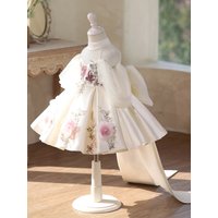 Custom Flower Girl Dress Wedding Party Dress First Christmas Gown 3D Floral Embroidery Puff Sleeve Princess Pageant Dress for