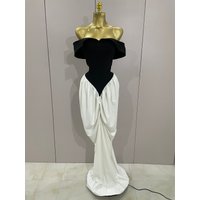 Sexy V Neck off-The-Shoulder Black And White Splicing Mermaid Floor-length dress 2025 Women Formal Evening Birthday Party Dress