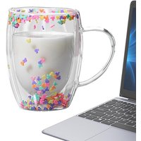 Double Walled Glass Coffee Mugs 350ml Aesthetic Clear Insulated Glass Coffee Mug Lightweight Large Capacity Glass Cup for Hot