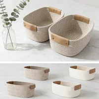 Woven Cotton Rope Desk Storage Basket Foldable Key Container Household Organizer Space Saving Living Room Bedroom Supplies