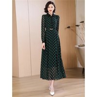 Dress For Women in Spring and Autumn 2025 New Suit Collar Chiffon Style Slimming and High-end Feeling Age Reducing Polka Dot Lon