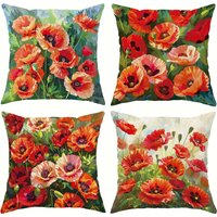 Home Decor Colorful Poppy Flower Pillow Covers For Home Pattern Cushion Cover Suitable For Sofa Bedroom Car Pillow Cover
