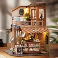 Handgefertigtes Miniatur-Puppenhaus-Set aus Holz, 3D-Puzzle, zusammengebautes Gebäudemodell-Set mit LED-Licht, Puppenhäuser, Spielzeug für Weihnachtsgeschenk