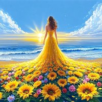 GATYZTORY 5D DIY Diamond Painting Complete Kit Sunflower Woman's Back to the Sun Rhinestones Diamond Embroidery Crystal Wall Art