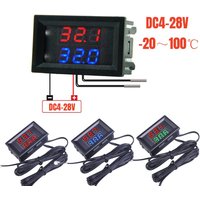 3 Digit 0.28 Inch DC 4V-28V Dual Thermometer Dual LED Display NTC Waterproof Sensor Thermal Thermo Meter 5V 12V 24V Tem Tester