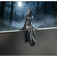 Gothic Faceless Sitting Lady Statue Black Desktop Ornament Dark Queen Figure Decor for Home Office Shelf Halloween Party
