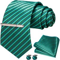 8cm Silk Mens Ties Green Black Ties Plaid Stripe Necktie Pocket Square Cufflinks Tie Clips Set Men's Wedding Business Party Tie