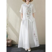 New National Style Heavy Embroidery Set Women Summer Loose plus Size Fringed Wide Leg Pants Skirt Slimming Two Piece Set