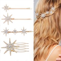 4pcs Rhinestone Star Hair Bobby Pins Set Gold Crystal Hair Side Comb Clip Hair Barrettes for Girl Women Wedding Hair Accessories