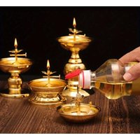 Ghee Lamp Holder Oil Lamp Dish Dimmable Buddhist Alloy Butter Lamp Holder for Living Room Home Desktop Decoration Ornament