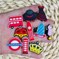 1-10pcs London Double-decker Bus Shoes Button Charms Guard Lighthouse Man Woman Travel Designer Sandals Decorations