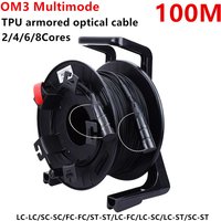 TPU Armored Optical Cable,OM3 Multimode, 2/4/6/8 Cores,Flexible Fiber Optic Jumper,With Drum PCD235,With Protective Cover,100m