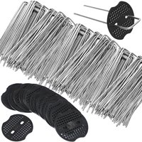 10pcs U-Shaped Garden Ground Stakes with 10pcs 3-Hole Round Washers Duty Turf Nails for Securing Weed Control Fabric Patio Tents