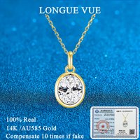 AU585 Gold 14K Oval Cut Moissanite Bezel Pendant Necklace for Women Wedding Party Fine Jewelry Valentine's Day Gift