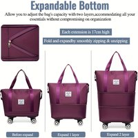 Oxford Cloth Travel Bag/Multifunctional Expandable Adjustable Universal Wheel Duffel Bag/3-Layer Extra-Large Capacity Portable